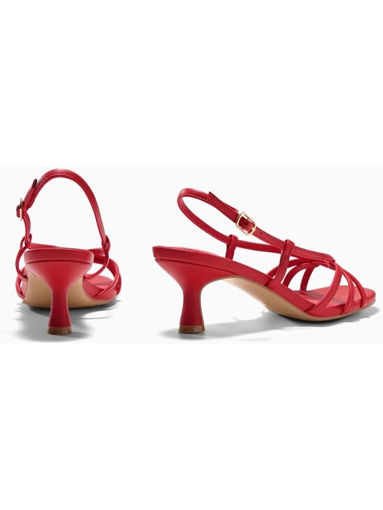 Women\'s Red Strap Sandals Slingback Kitten Low Heels Open Toe Buckle